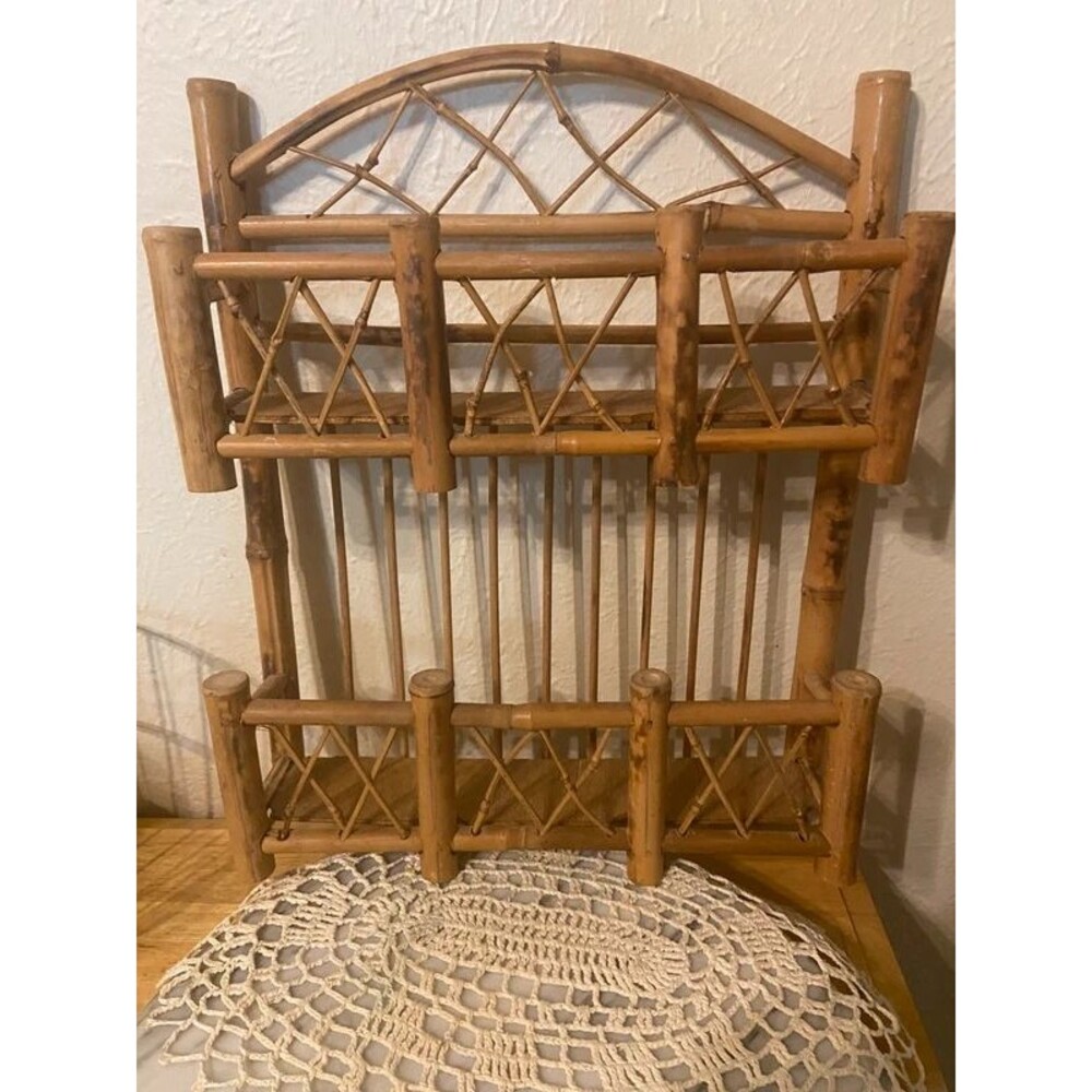 Vintage Two-Tier Bamboo & Rattan Wall Shelf